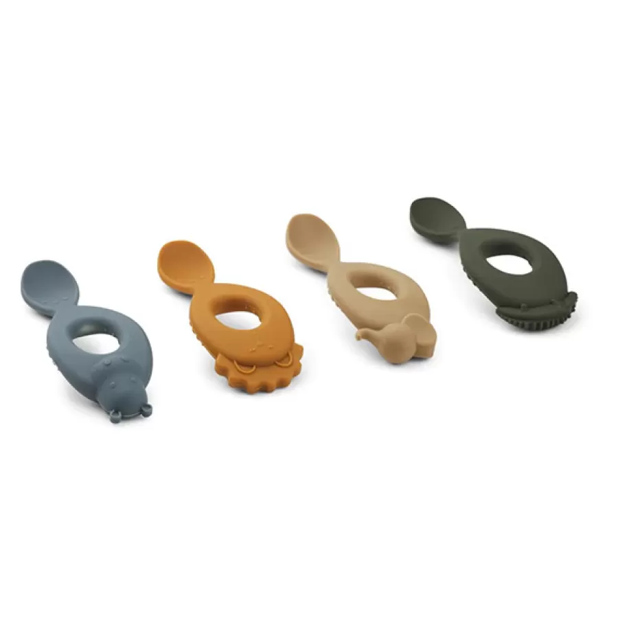 Cheap Liva Siliconen Lepels Safari Blue Multi Mix - 4 Pack Kinderbestek